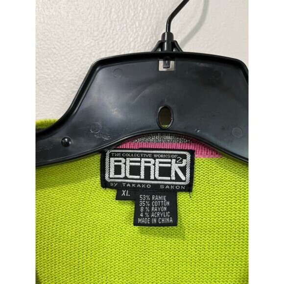 Berek Golf Sweater Cardigan Green Pink Beaded Embroidered Women’s L - Picture 8 of 11